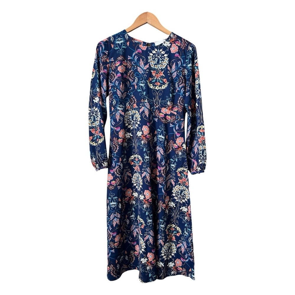 I MADELINE Garden Splendor Navy Blue Floral Midi Dress Small Long Sleeve Lulu's